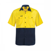 Hi Vis Two Tone Short Sleeve Vented Cotton Drill Shirt