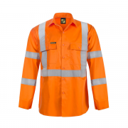 Hi Vis Long Sleeve Vented Cotton Drill Shirt With X Pattern