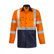 Hi Vis Two Tone Front Long Sleeve Cotton Drill Shirt