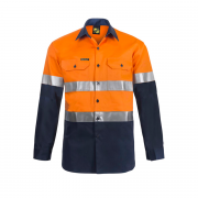 Lightweight Hi Vis Two Tone Long Sleeve Vented Cotton Drill Shirt