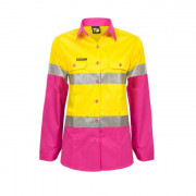 Ladies Long Sleeve Vented Reflective Cotton Drill Shirt