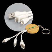 Bamboo Charging Cable Key Ring Round