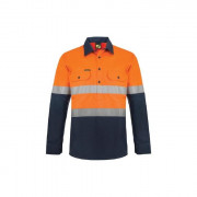 Hi Vis Two Tone Half Placket Vented Cotton Drill Shirt