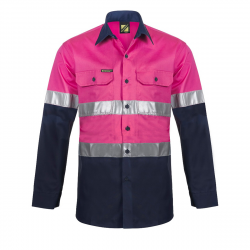 Two Tone Long Sleeve Vented Cotton Drill Shirt
