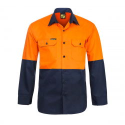 Hi Vis Two Tone Long Sleeve Vented Cotton Drill Shirt