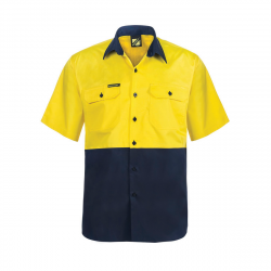 Hi Vis Two Tone Short Sleeve Vented Cotton Drill Shirt