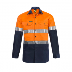 Lightweight Hi Vis Two Tone Long Sleeve Vented Cotton Drill Shirt