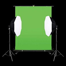 Chroma Key Retractable Panel & 5 Lamp Soft Box Kit