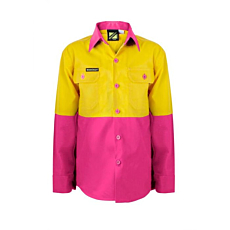 Kids  Hi Vis Long Sleeve Cotton Drill Shirt
