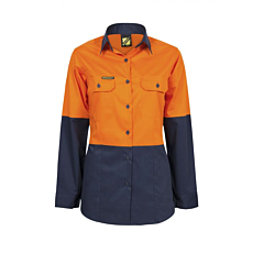 Ladies  Long Sleeve Vented Cotton Drill Shirt
