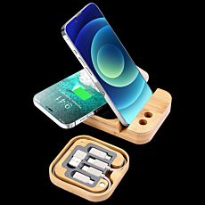 3 in 1 Bamboo Wireless Charger Box