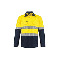 Hi Vis Two Tone Half Placket Cotton Drill Shirt 
