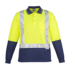Mens Hi Vis Spliced Polo - Long Sleeve Shoulder Taped