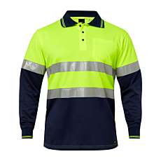 Hi Vis Two Tone Long Sleeve Micromesh Polo With Pocket