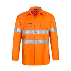 Hi Vis Long Sleeve Vented Cotton Drill Shirt