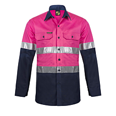 Two Tone Long Sleeve Vented Cotton Drill Shirt