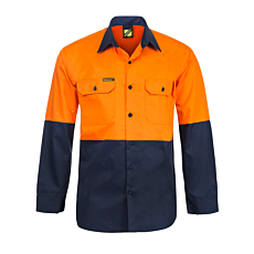 Hi Vis Two Tone Long Sleeve Vented Cotton Drill Shirt