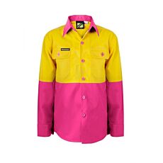 Kids  Hi Vis Long Sleeve Cotton Drill Shirt