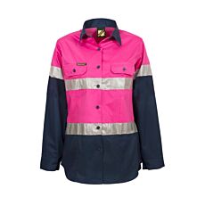 Ladies Lightweight Two Tone Long Sleeve Vented Cotton Drill Shirt