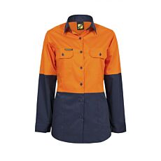 Ladies  Long Sleeve Vented Cotton Drill Shirt