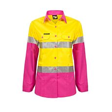 Ladies  Long Sleeve Vented Reflective Cotton Drill Shirt
