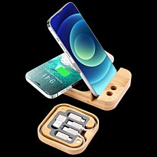 3 in 1 Bamboo Wireless Charger Box