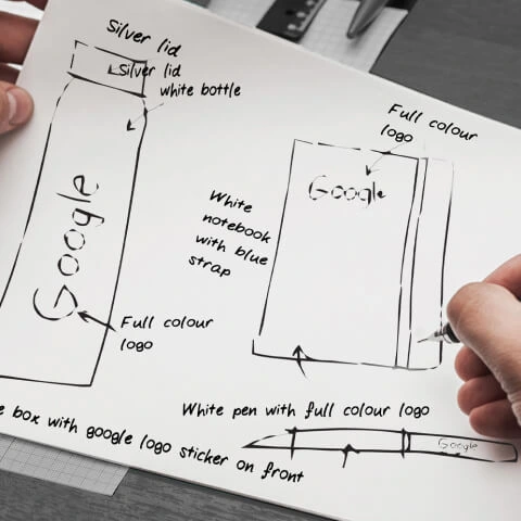 Customer sketching an idea of promotional product