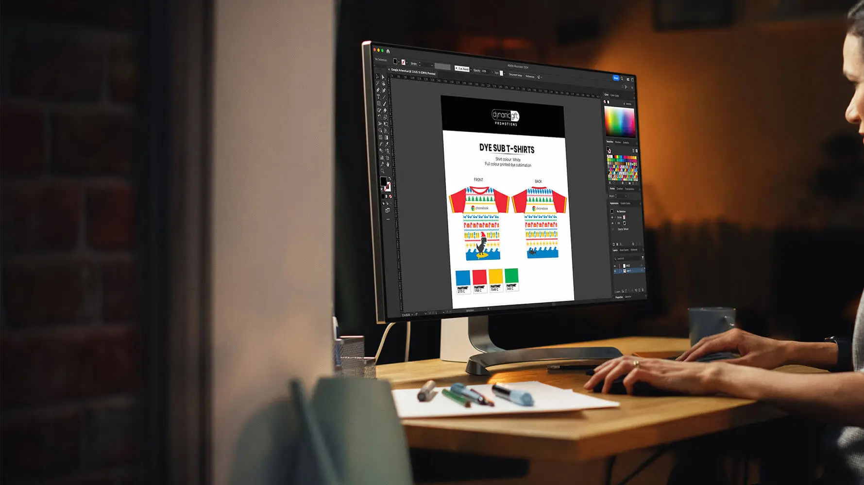 Design mockup of custom t-shirt on computer