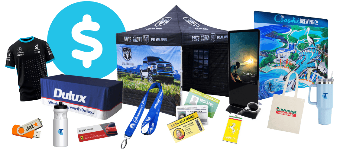 Promotional products with discount symbol