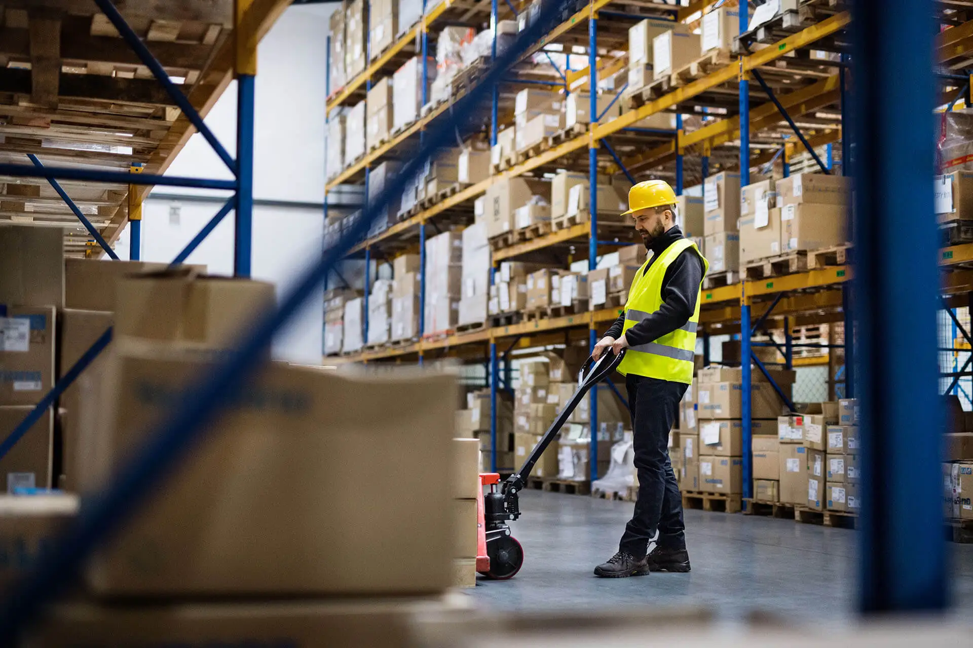 Warehouse with boxes of promotional products